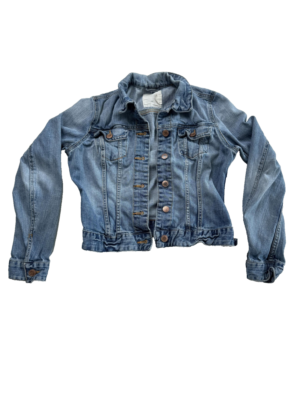 H&M L.O.G.G. Denim Jacket Womens 8 Fitted Trucker Classic Casual Distressed